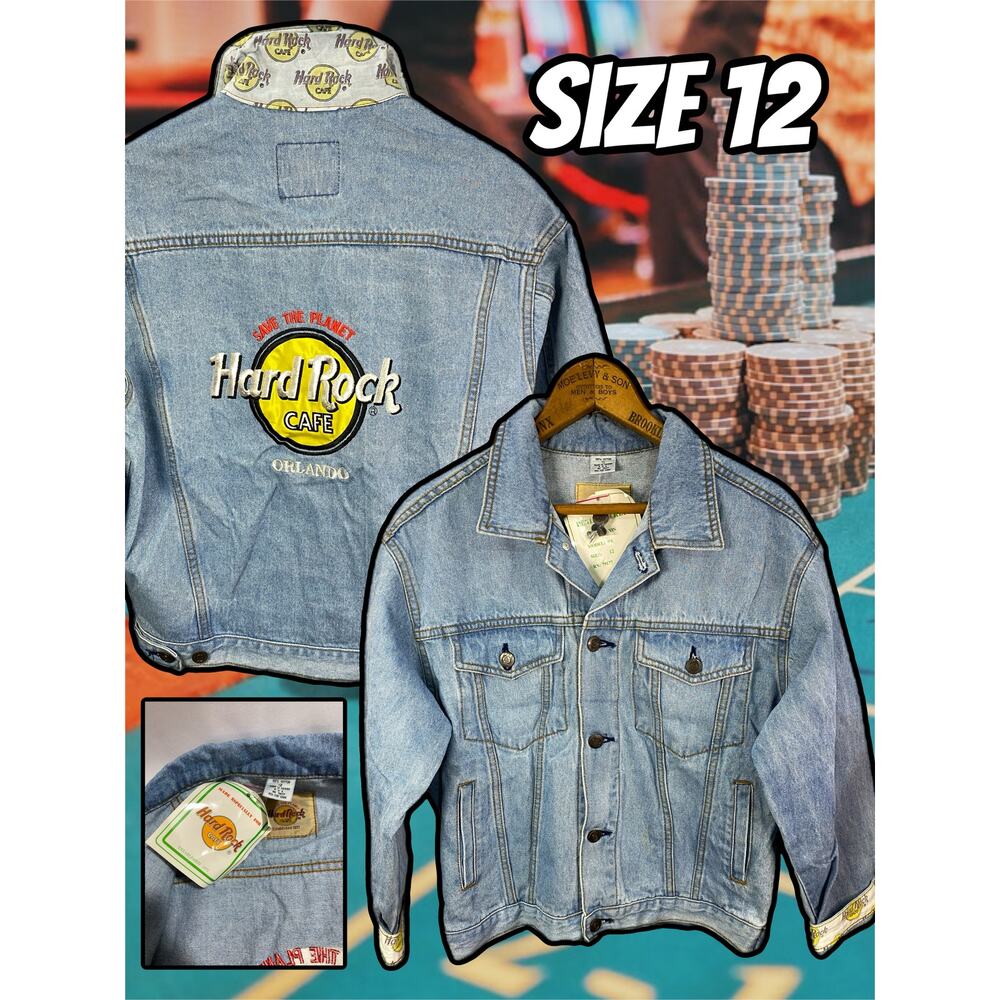 NWT Vintage Hard Rock Cafe Save The Planet New York Denim Jean Jacket size 12